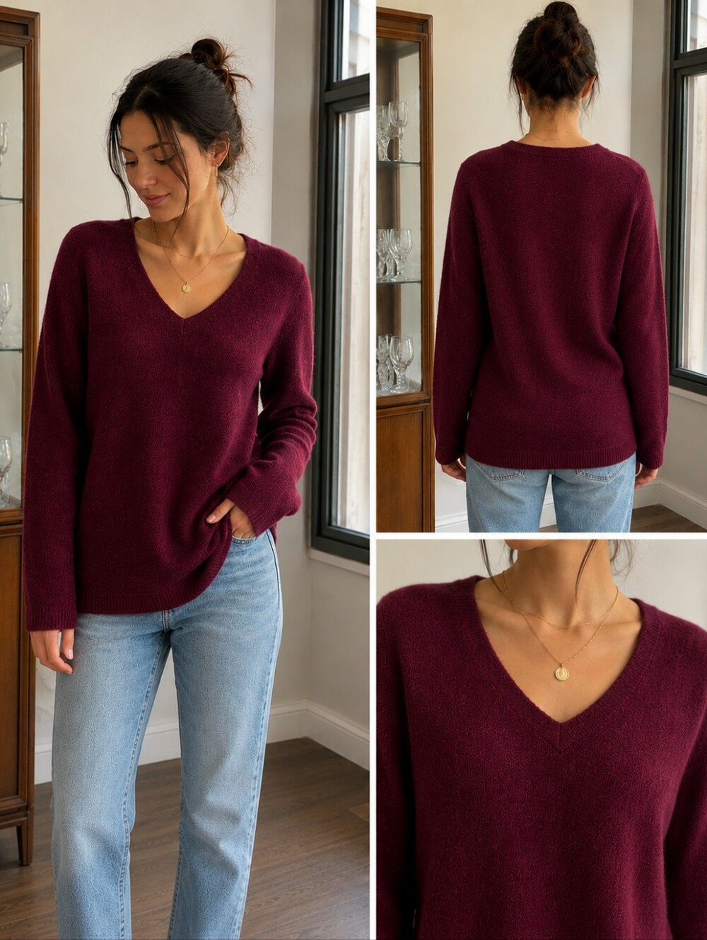 Size XS Banana Republic Maroon Burgundy V Neck Sweater Merino Wool Alpaca